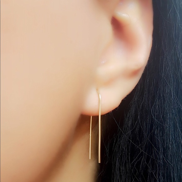 Moodtherapy Jewelry - 925/14K 1 Inch Horseshoe Threader Hoop Earrings